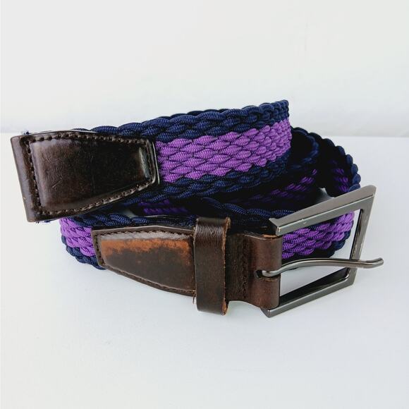 Ted Baker SZ S/M Braided Purple/Navy Textile & Brown Leather Belt - Picture 3 of 6